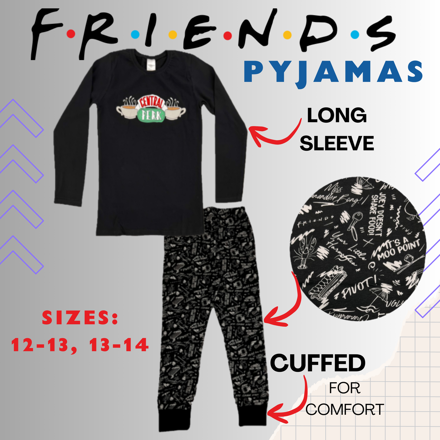 Friends Girl’s Pyjamas 12-14 Years, Central Perk Logo