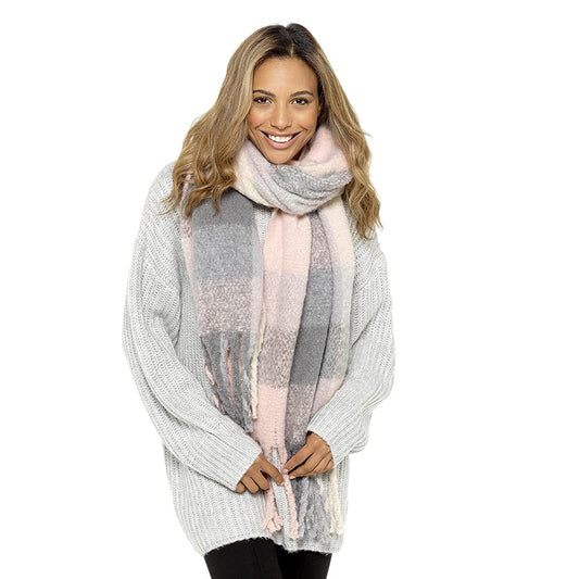 Ladies Supersoft Checked Blanket Scarf with Tassels