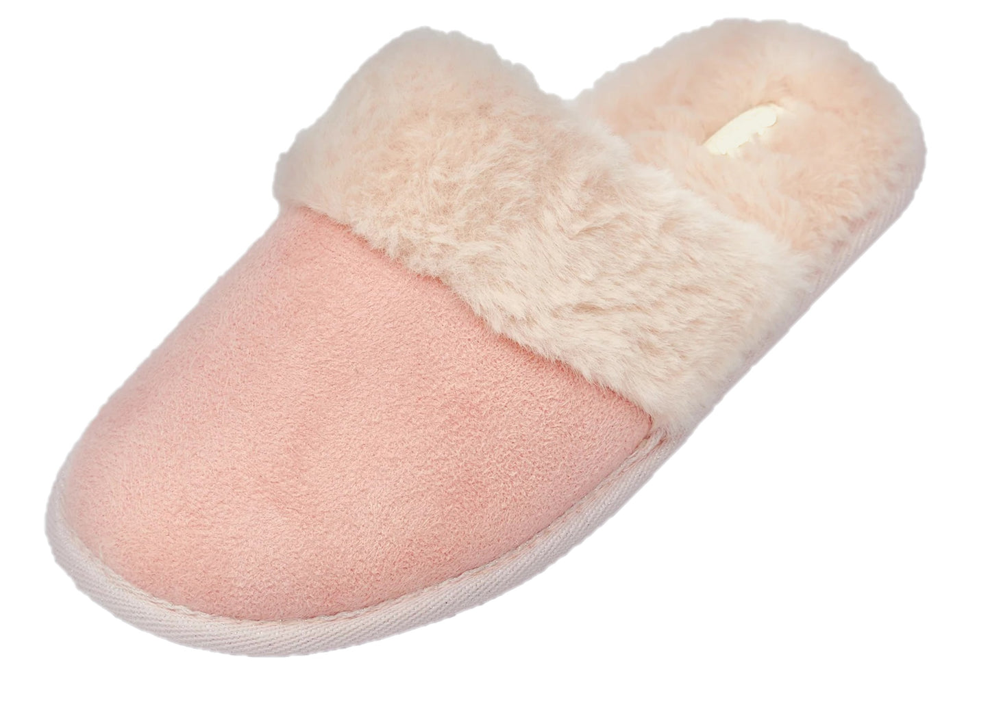 Ladies Pink Memory Foam Faux Fur Lined Mule Slippers House Shoes