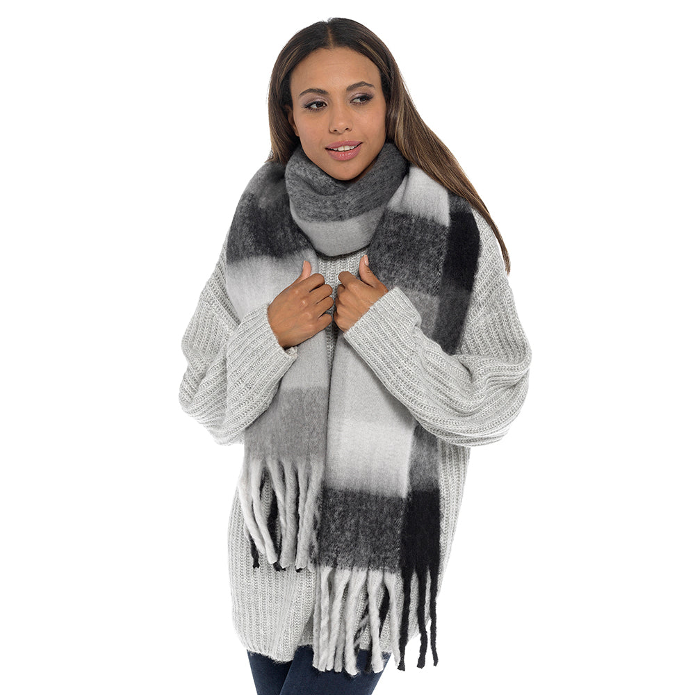 Ladies Supersoft Checked Blanket Scarf with Tassels