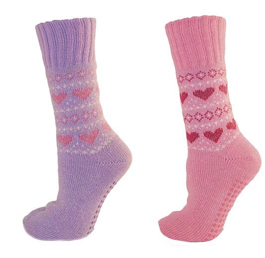 Ladies Heart Patterned Non Skid Slipper Socks Size 4-6