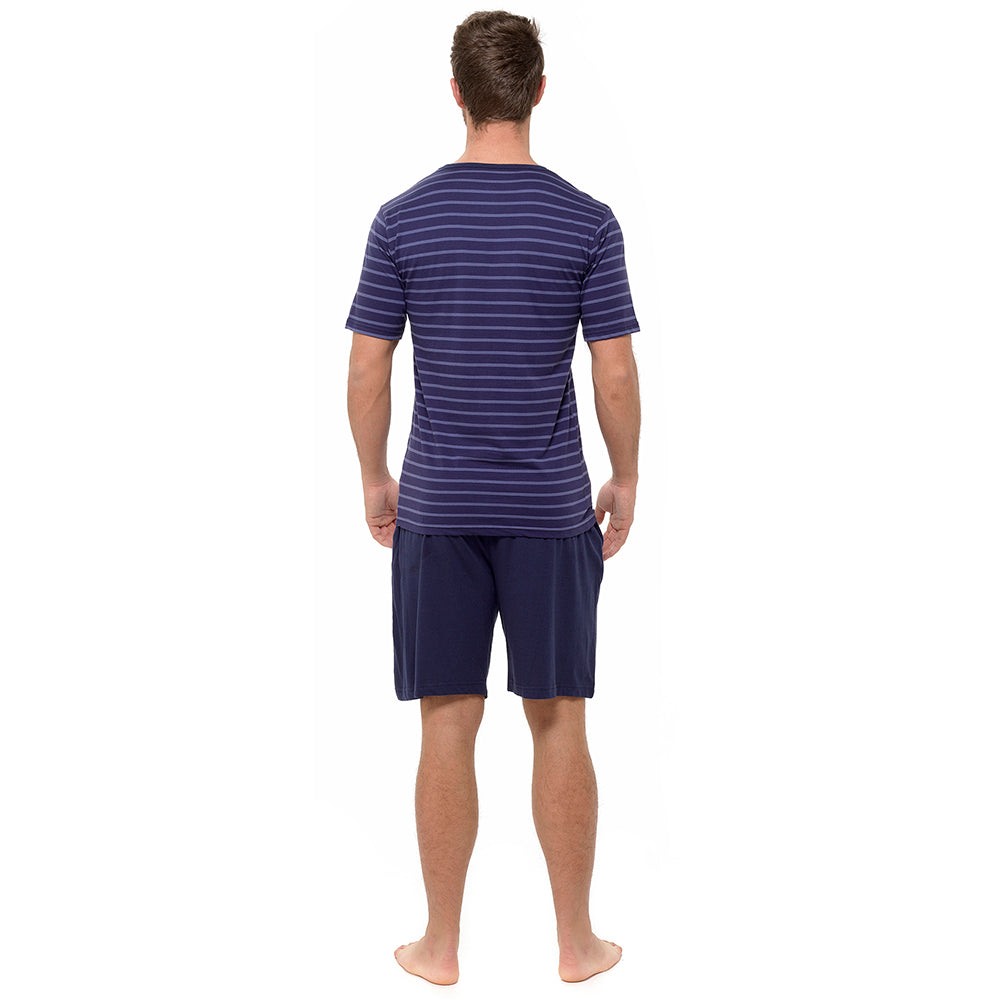 Mens Striped Cotton Jersey T-Shirt and Shorts Pyjamas Set