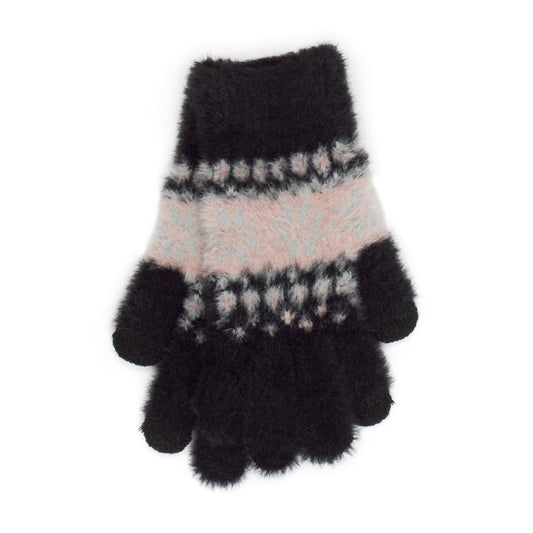 Ladies Touchscreen Gloves Soft Fluffy Fair Isle Pattern Knitted Winter Gloves