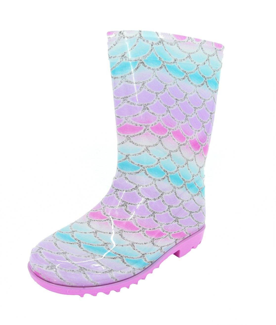 Girls Mermaid Wellies Pink and Turquoise Mermaid Scale Pattern PVC Wellies