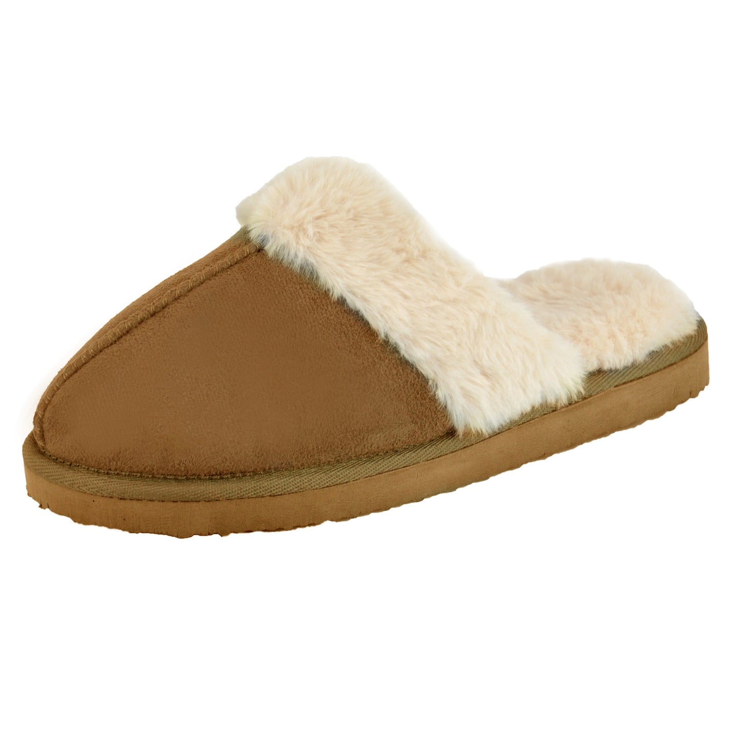 Ladies Faux Fur Lined Suede Effect Mule Slippers