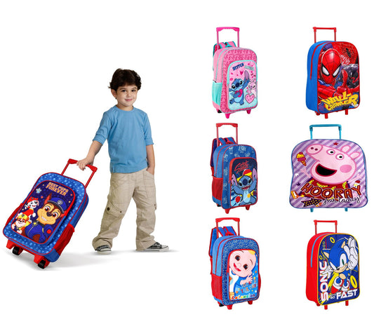 Kids Wheeled Trolley Bag. Spiderman, Stitch, Peppa Pig, Sonic, Holidays,