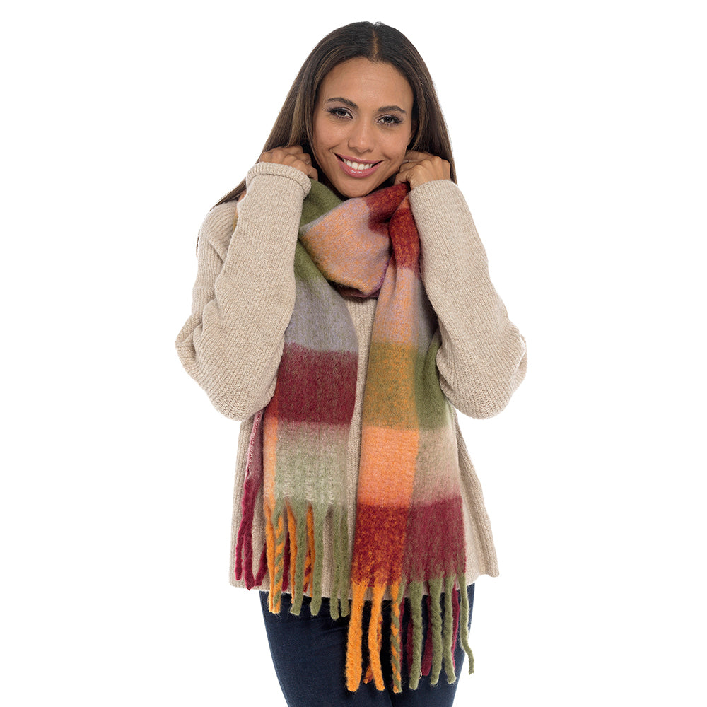 Ladies Supersoft Checked Blanket Scarf with Tassels