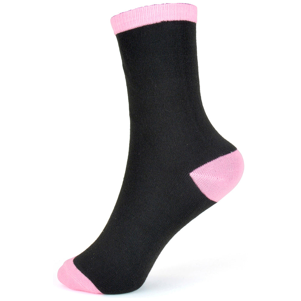 Girls' Black Socks – 6-Pack Value Multipack with Coloured Ribs, Heels, and Toes | Everyday Comfort | 98% Polyester, 2% Elastane