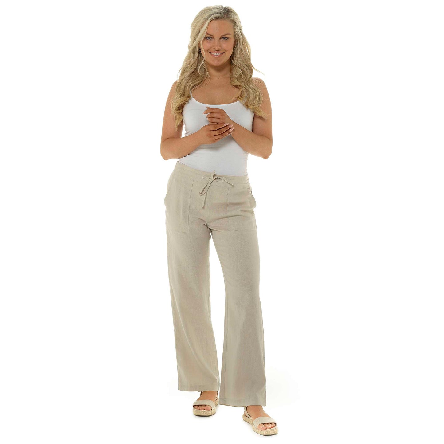 Ladies Classic Linen Trousers with Elasticated Waist and Pockets Casual Summer