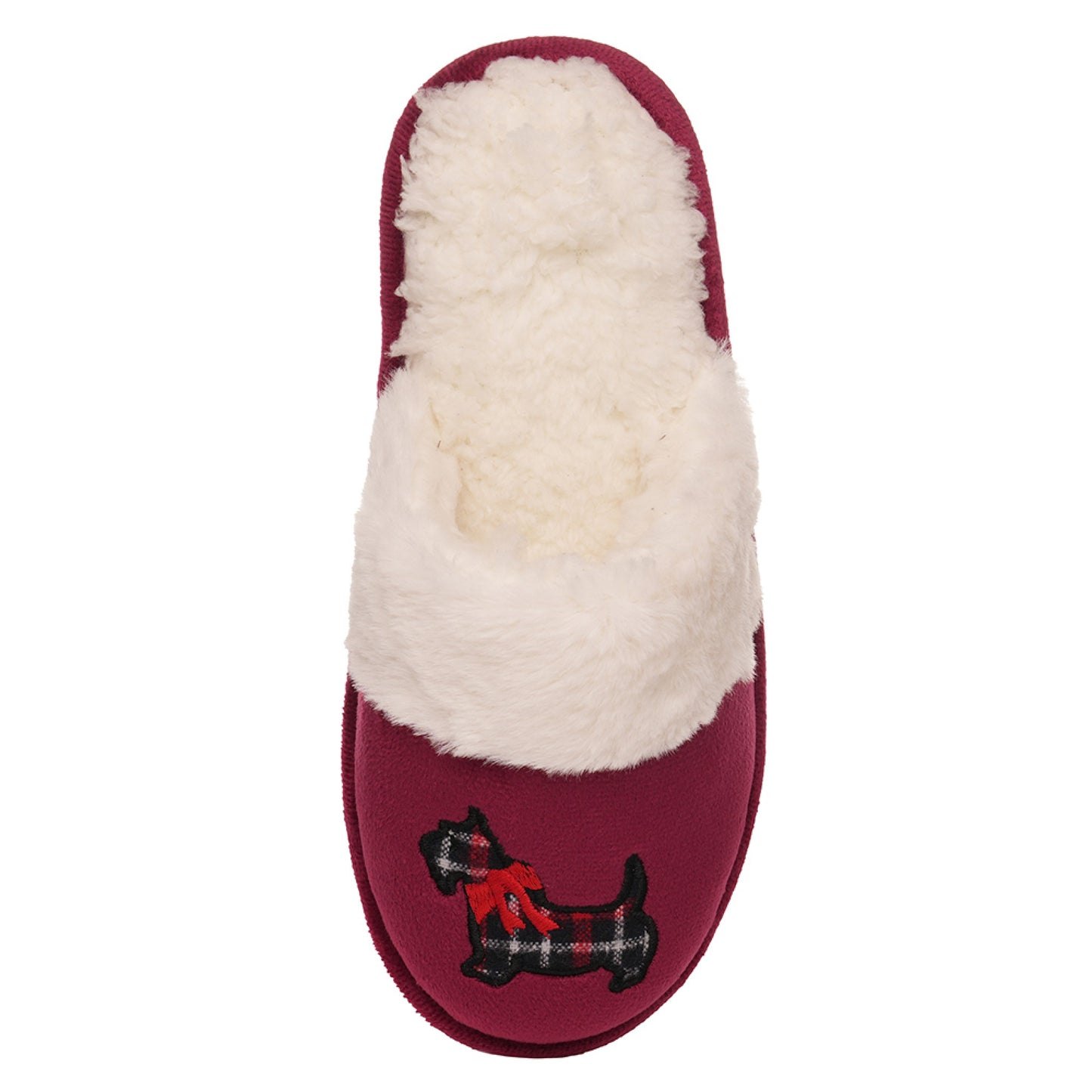 Ladies Pet Design Plush Mule Slip On Slippers with Faux Fur Lining - Dog or Cat