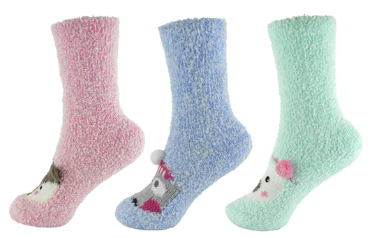 Ladies Christmas Animal Super Soft Slipper Socks (3 Pack)