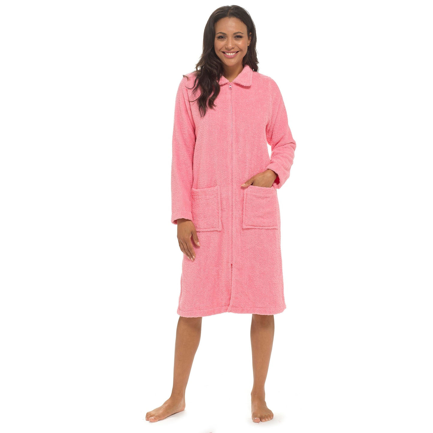 Ladies 100% Cotton Terry Towelling Zip Up Bath Robe Dressing Gown House Coat