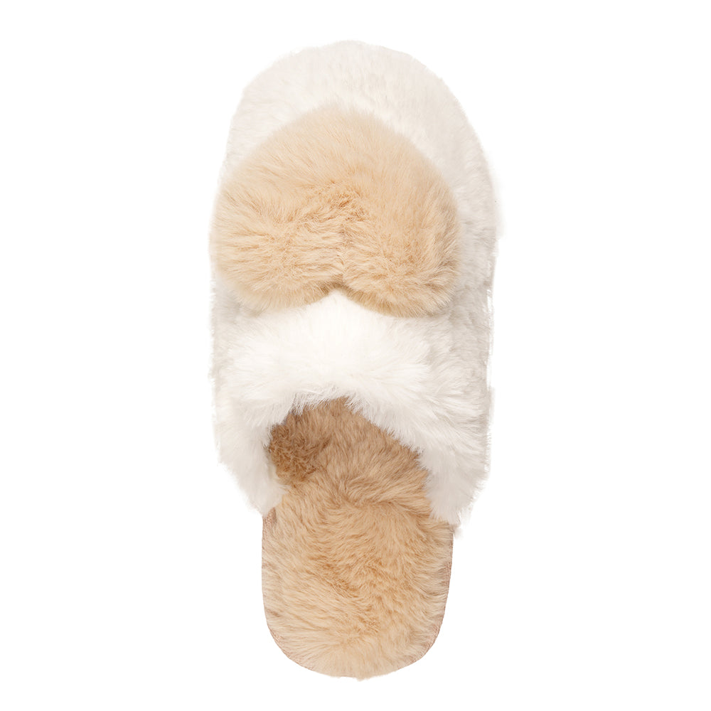 Women’s Faux Fur Heart Mule Slippers Fleece Lined Non Slip Sole Cosy Gift