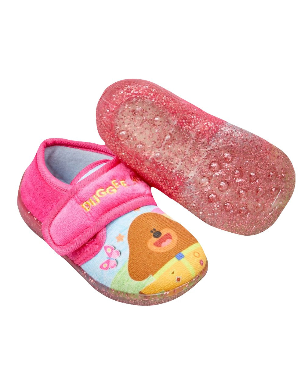 Hey Duggee Girls Pink Easy Close Glitter Sole Slippers