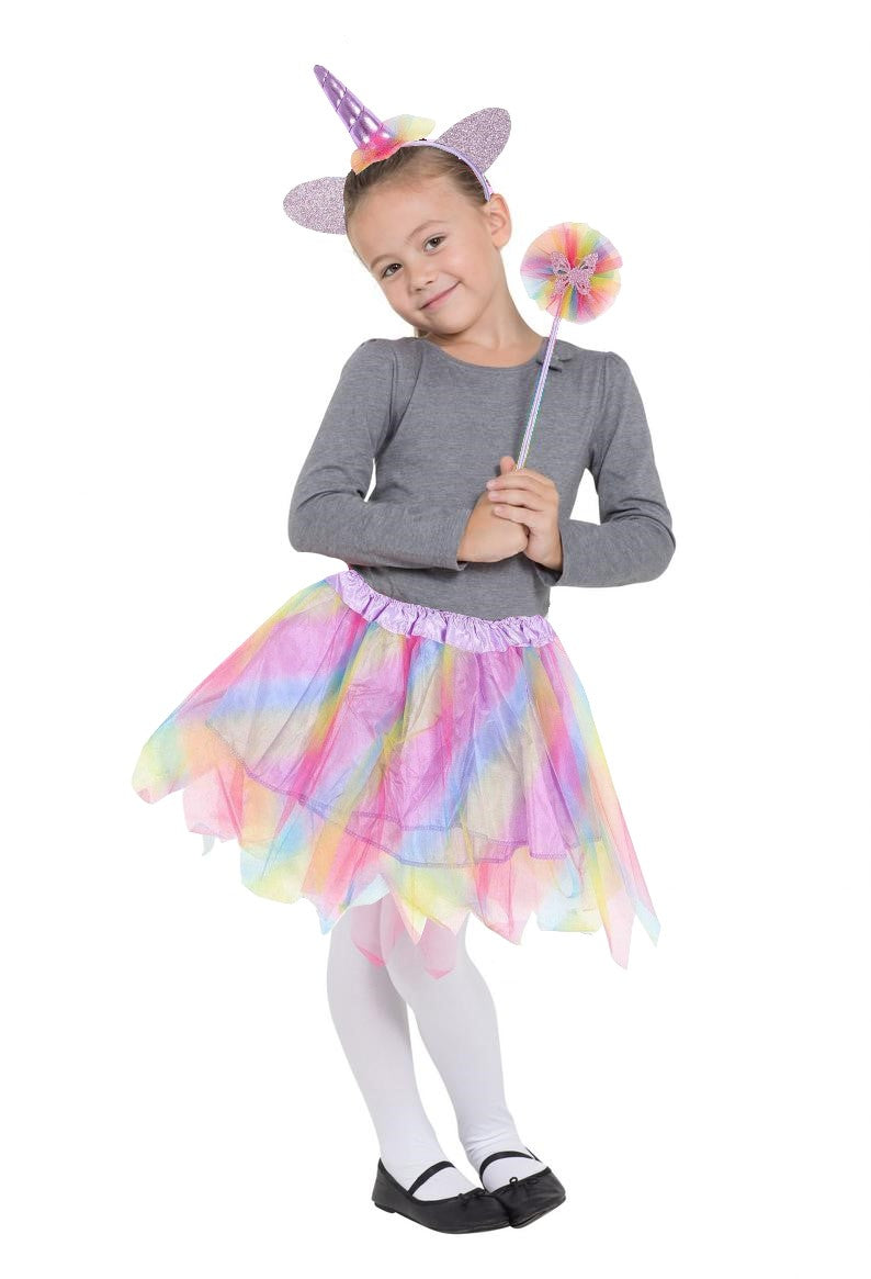 Unicorn Princess Girl's Fancy Dress Tutu, Headband & Wand Set