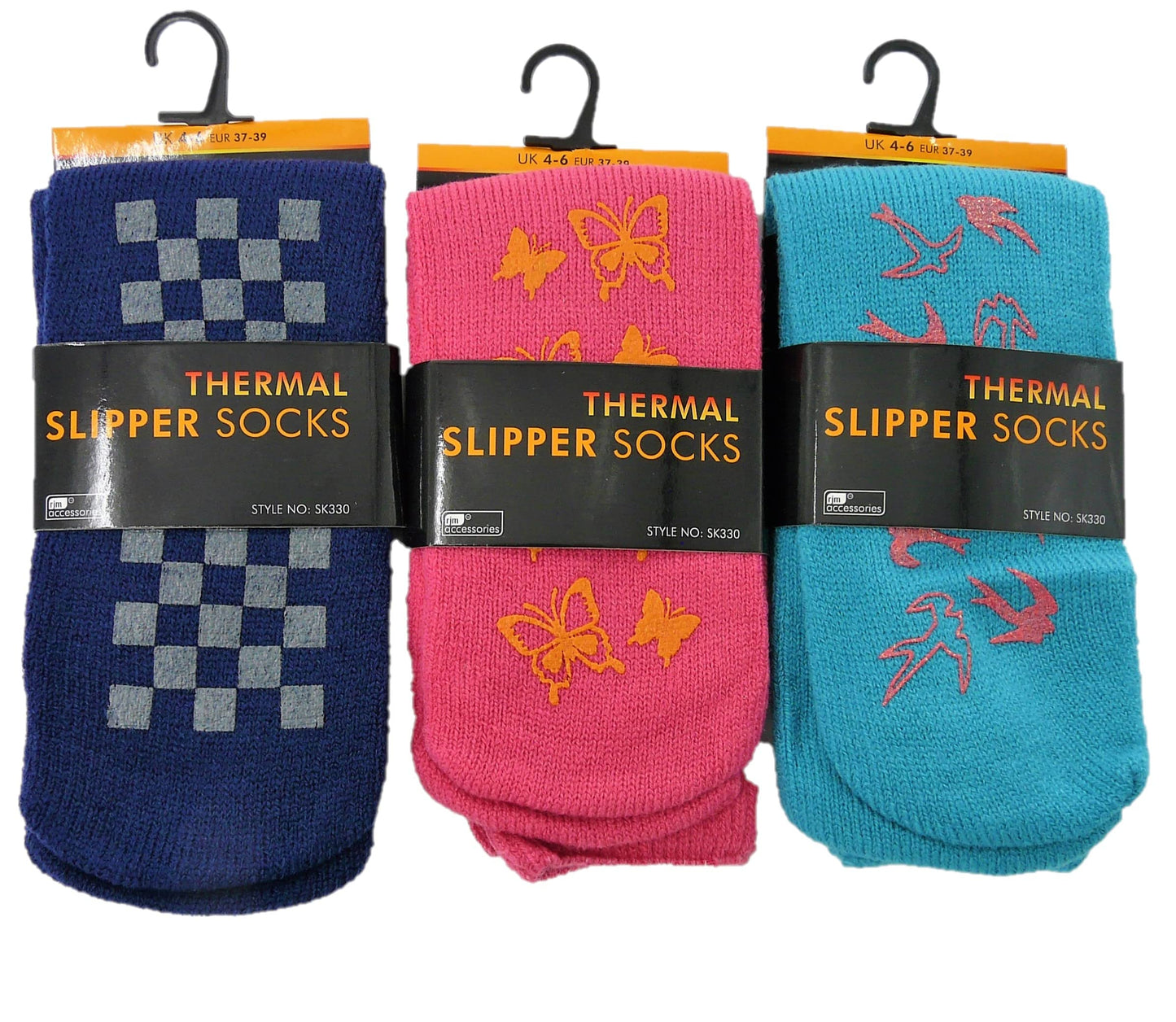 3 Pairs Older Kids Thermal Winter Non Skid Slipper Socks One Size UK 4-6