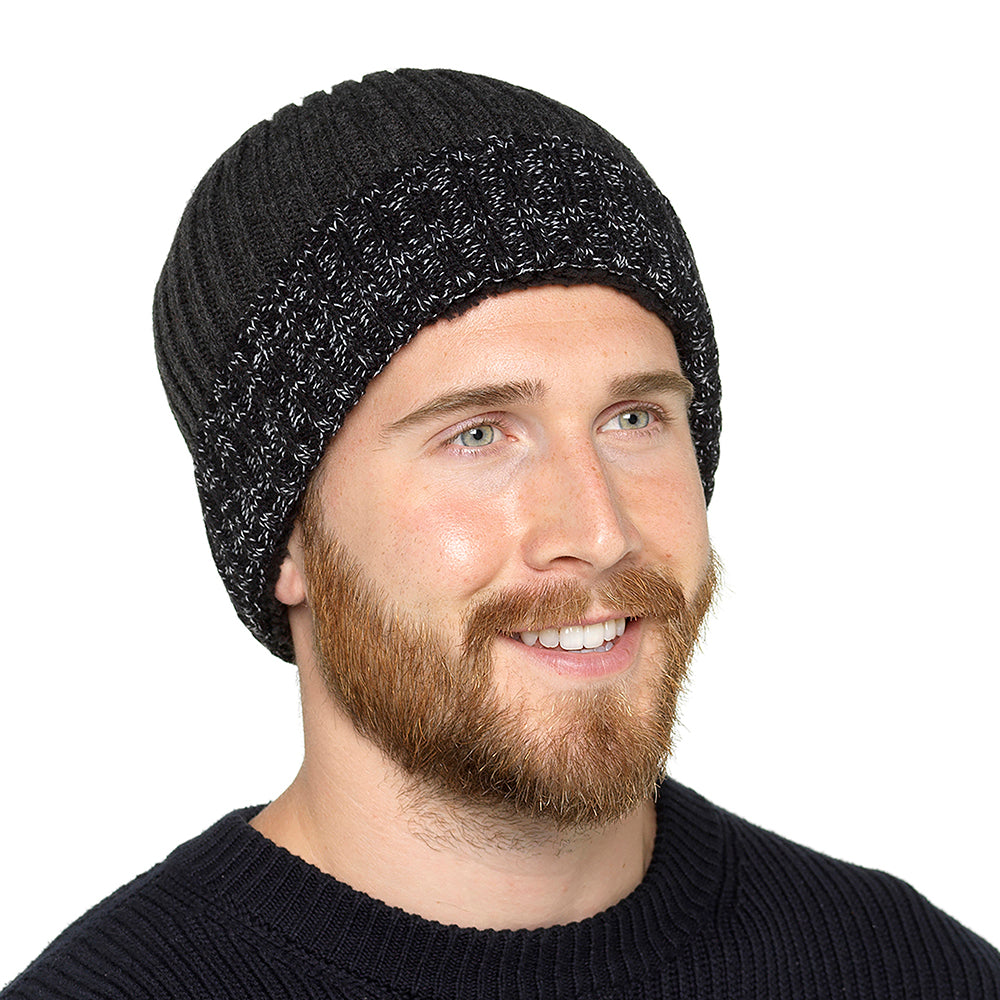 Mens Wool Blend Faux Fur Lined Ribbed Knitted Beanie Hat