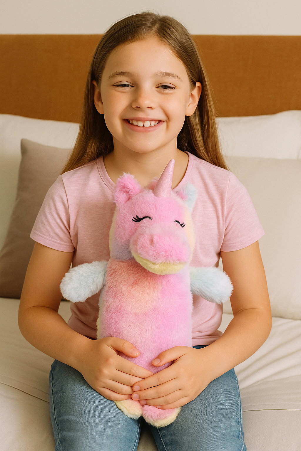 Unicorn Hot Water Bottle with Super Soft Plush Cover – 750ml Cute Rainbow Design, Cuddly Fluffy Unicorn Toy for Kids & Adults, Pain & Stress Relief