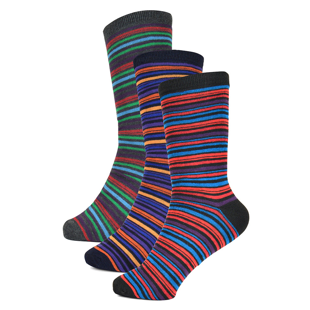 6 Pairs Men's Socks Calf-Length Multicoloured Striped - UK 7-11