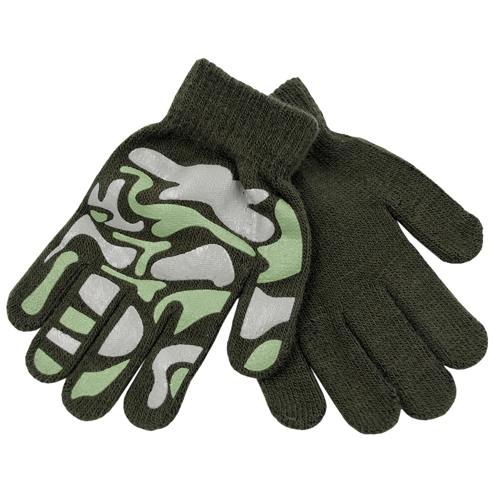 Boys 3 Pack Magic Stretch Gloves Gripper Winter Camo Football Warm