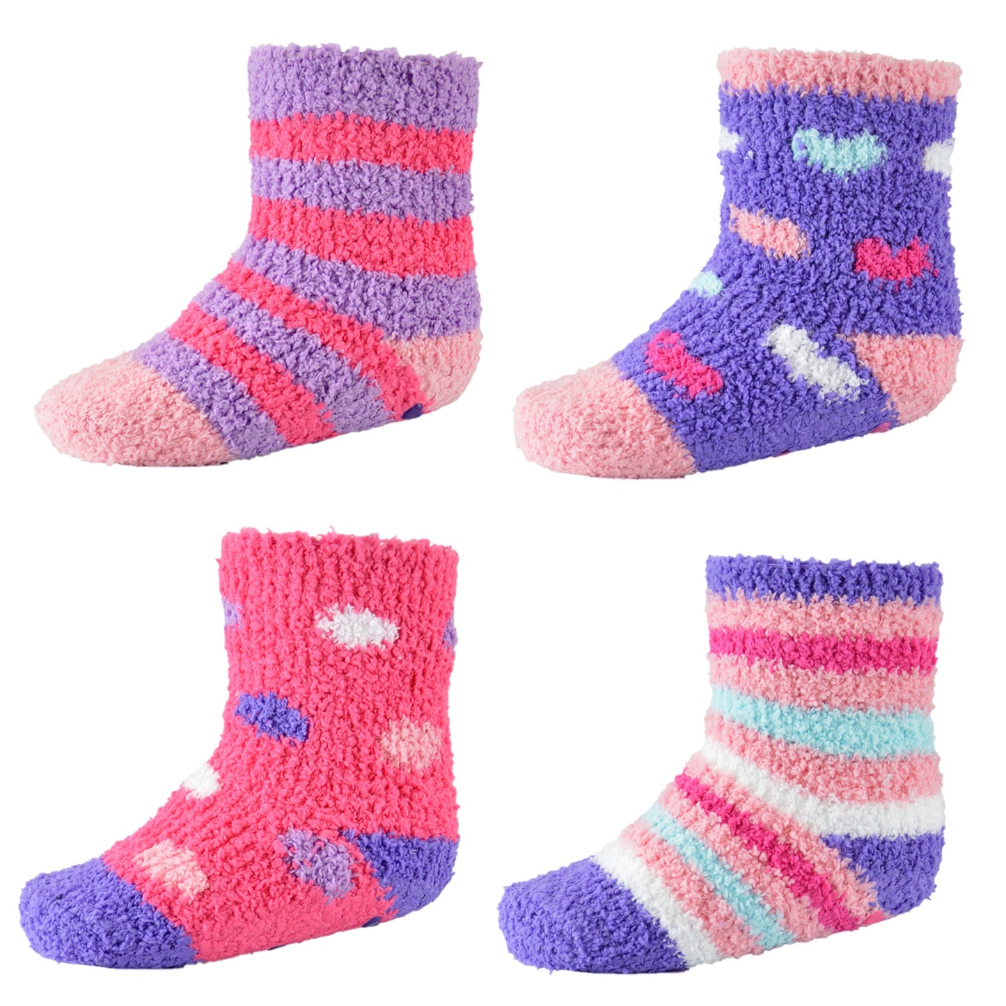 4 Pairs Baby Girls' Supersoft Fluffy Patterned Socks with Grippers