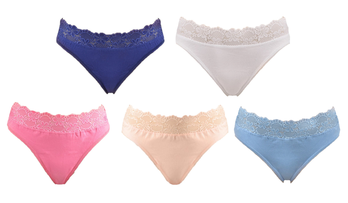 Womens High Leg Briefs Multipack Lace Trim Cotton Knickers Sizes 8-18