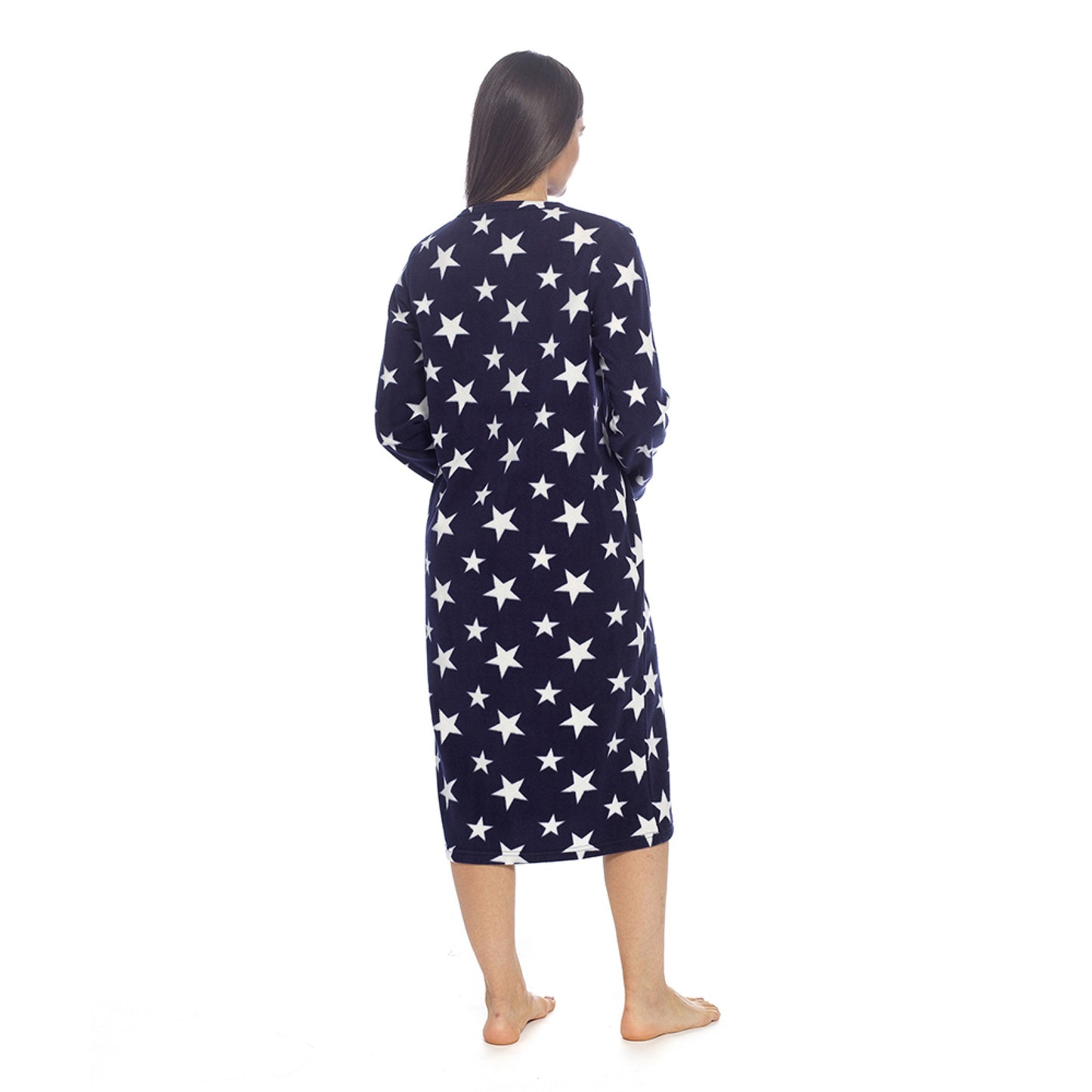 Ladies Fleece Nightie Longer Length Warm Nightdress Lounger with Kangaroo Pocket