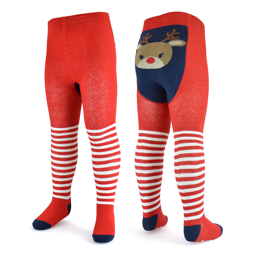 Baby Girls' Cotton Rich Santa and Reindeer Christmas Tights 2 Pack