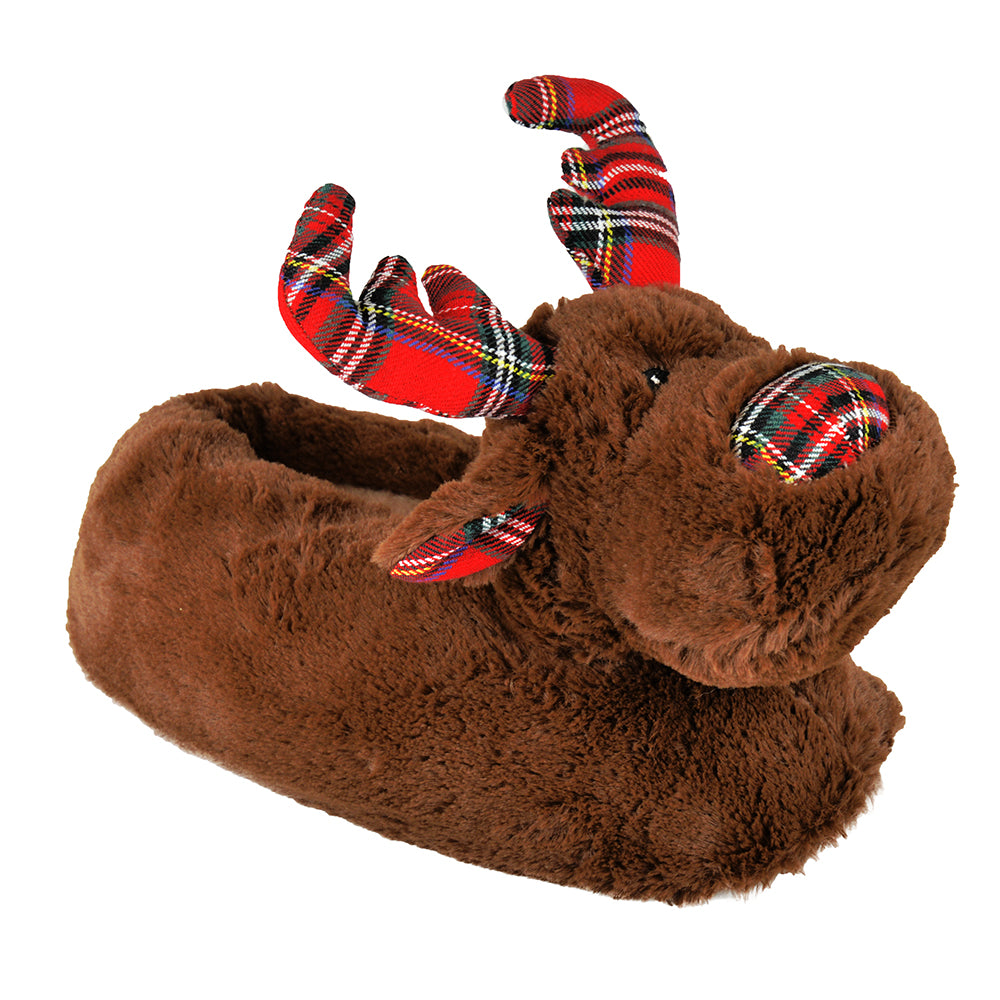 Reindeer Novelty Adult Slippers, Size 3-12 Xmas, Ladies, Men