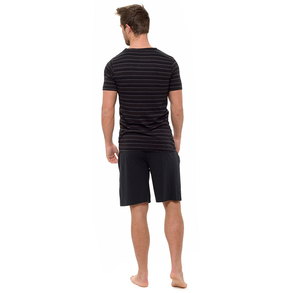 Mens Striped Cotton Jersey T-Shirt and Shorts Pyjamas Set