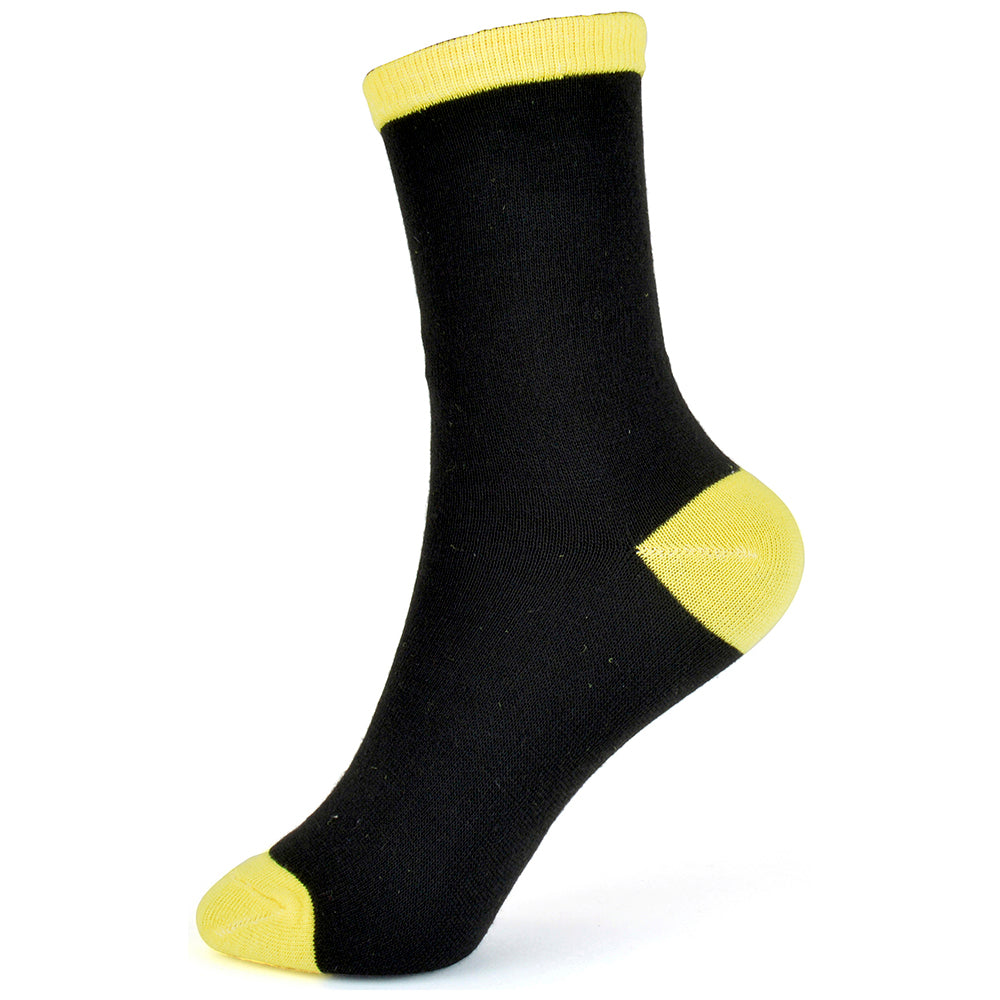 Girls' Black Socks – 6-Pack Value Multipack with Coloured Ribs, Heels, and Toes | Everyday Comfort | 98% Polyester, 2% Elastane