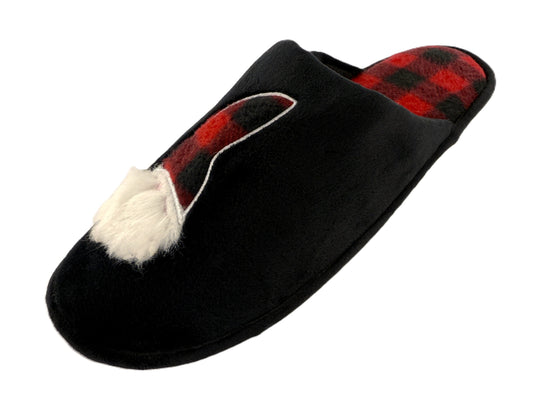 Mens Black Gonk Mule Slippers Plush Tartan Fleece Non Slip Sole Christmas Gift