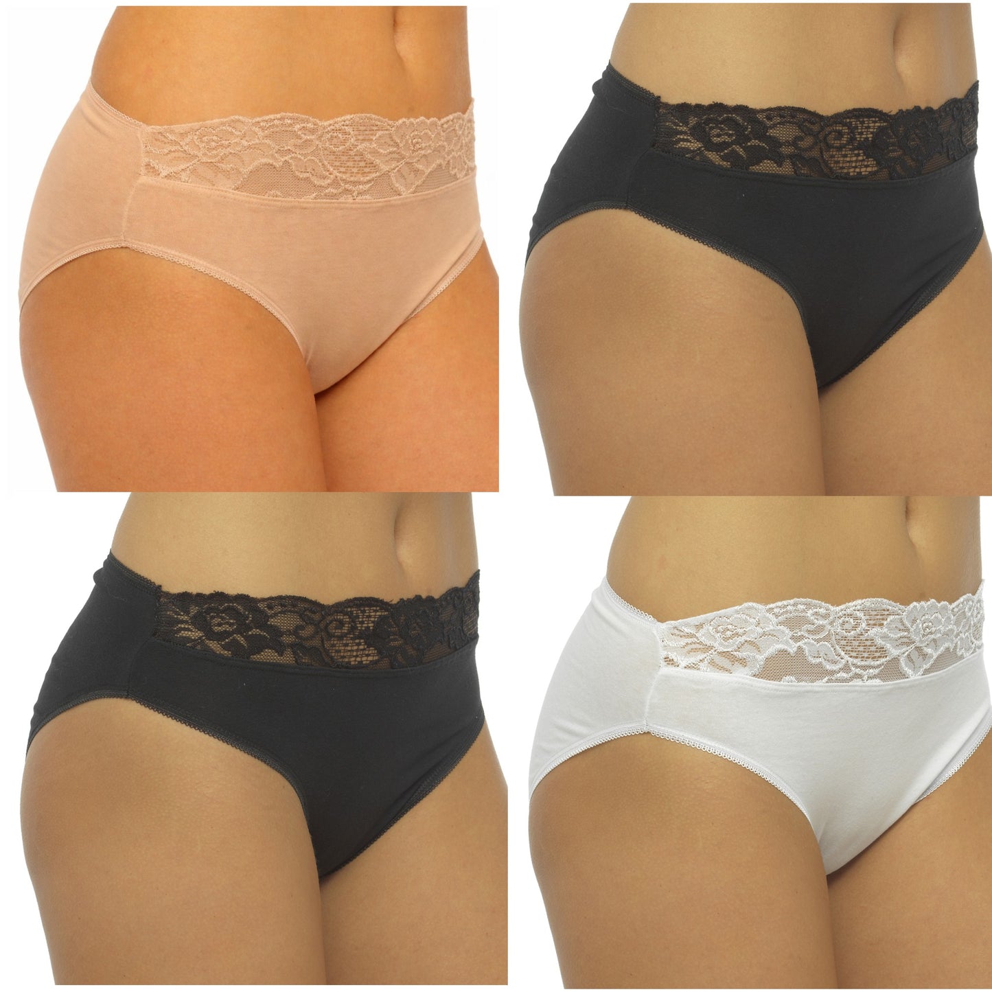 Womens High Leg Briefs Multipack Lace Trim Cotton Knickers Sizes 8-18
