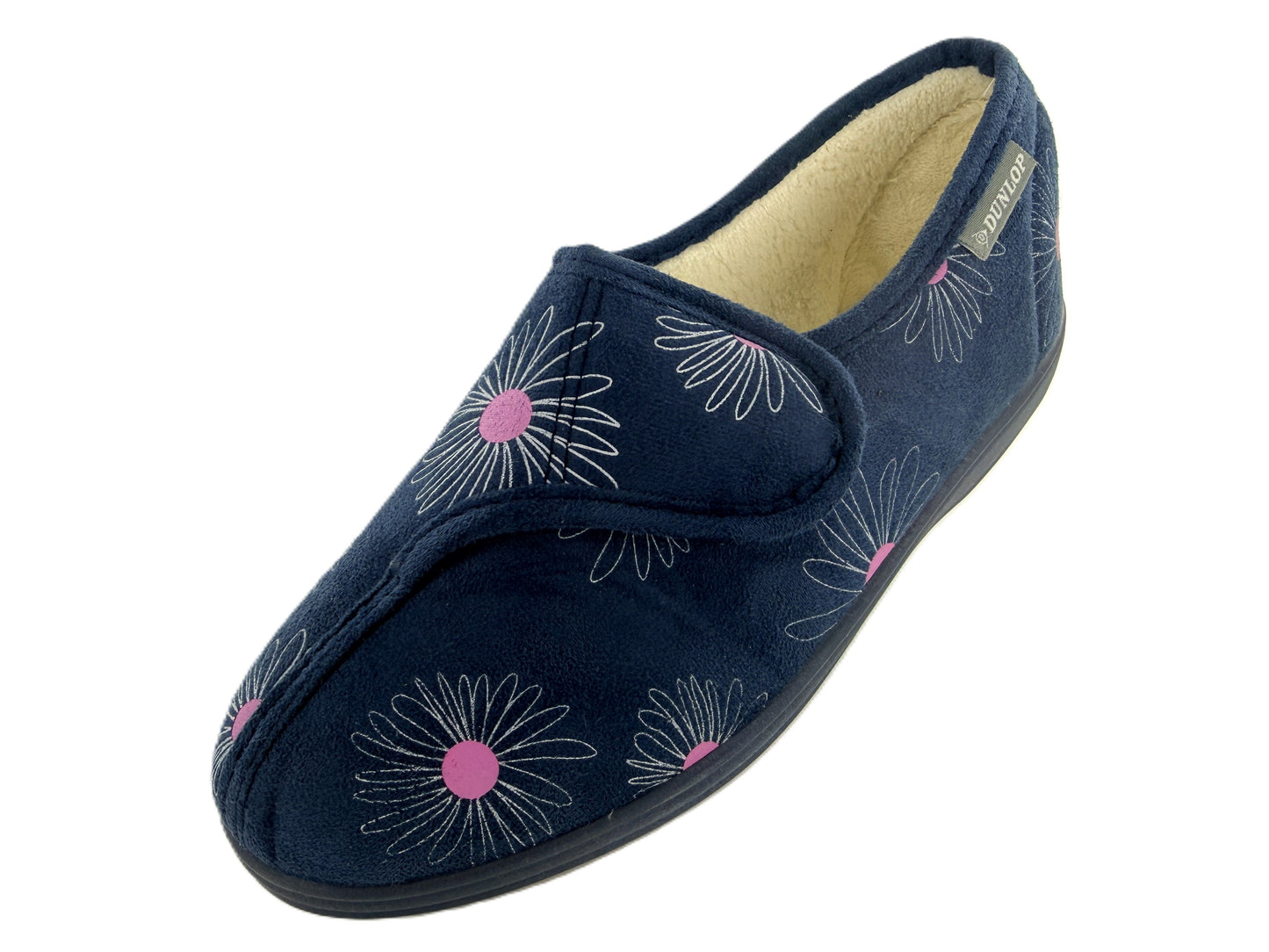 Dunlop Ladies' Memory Foam Slippers Daisy Print - Easy Access - Adjustable Strap - Machine Washable - UK 3-8 - Blueberry or Plum