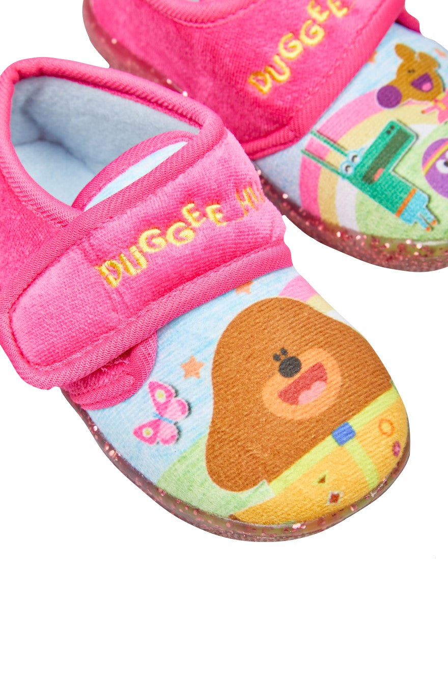 Hey Duggee Girls Pink Easy Close Glitter Sole Slippers