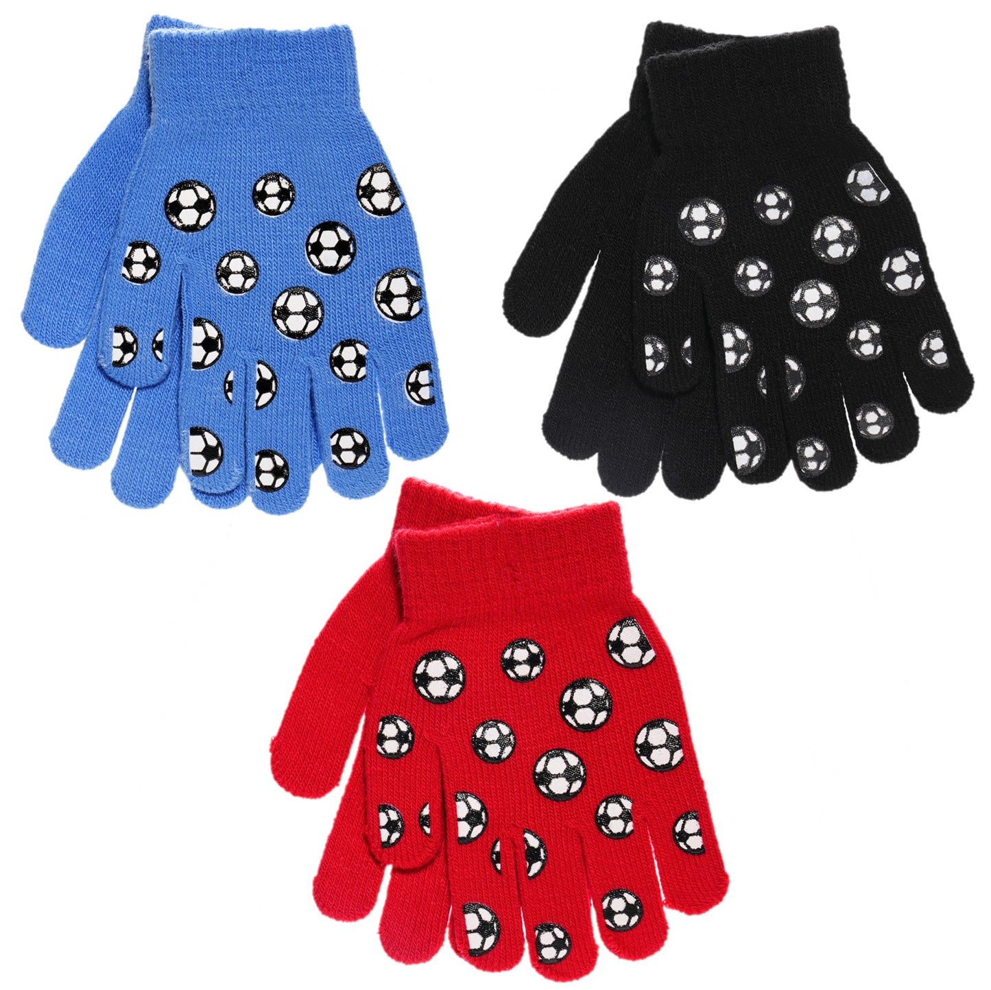 Boys 3 Pack Magic Stretch Gloves Gripper Winter Camo Football Warm