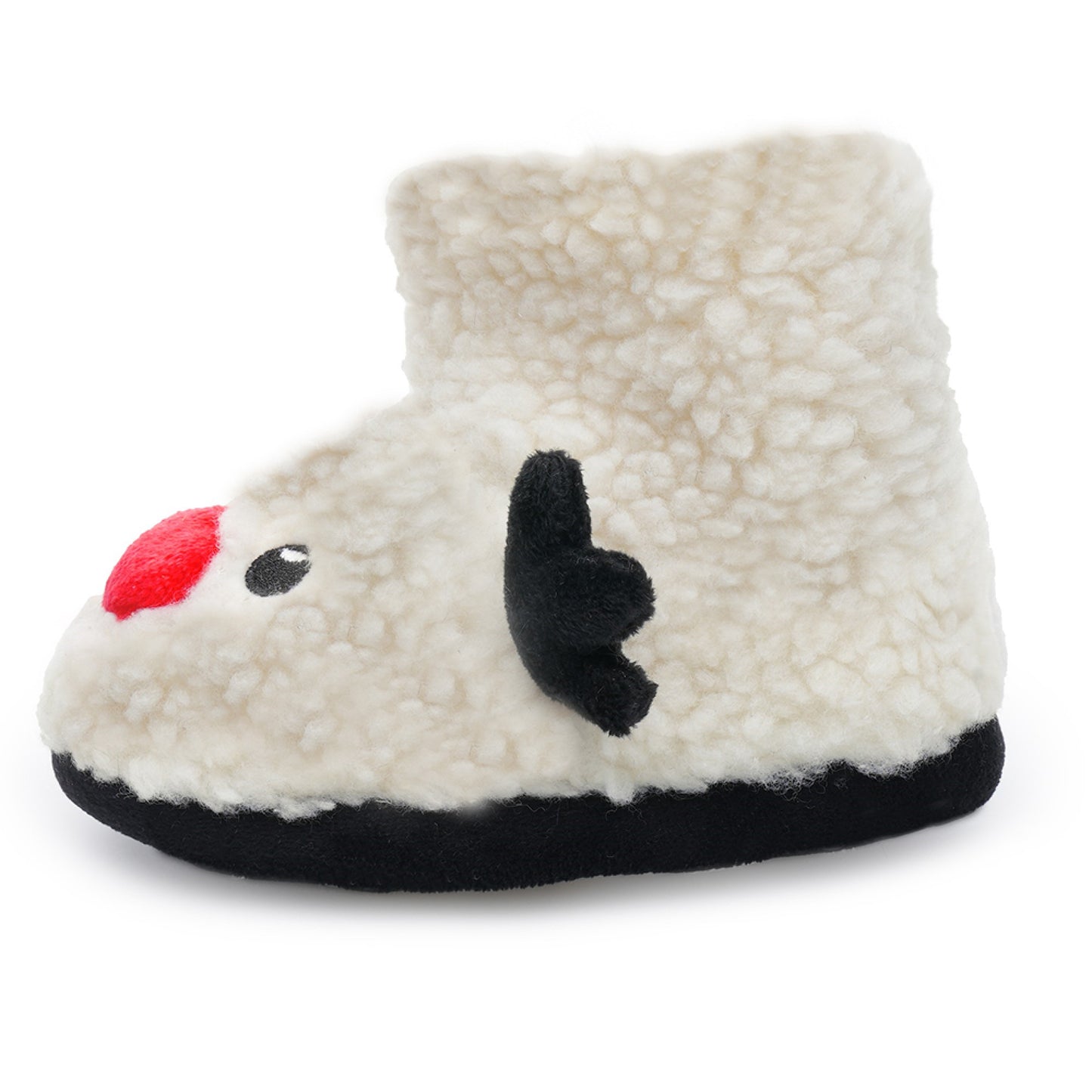 Toddler Christmas Slippers Boys Girls Rudolph with Santa Hat Design Faux Sheepskin Bootee