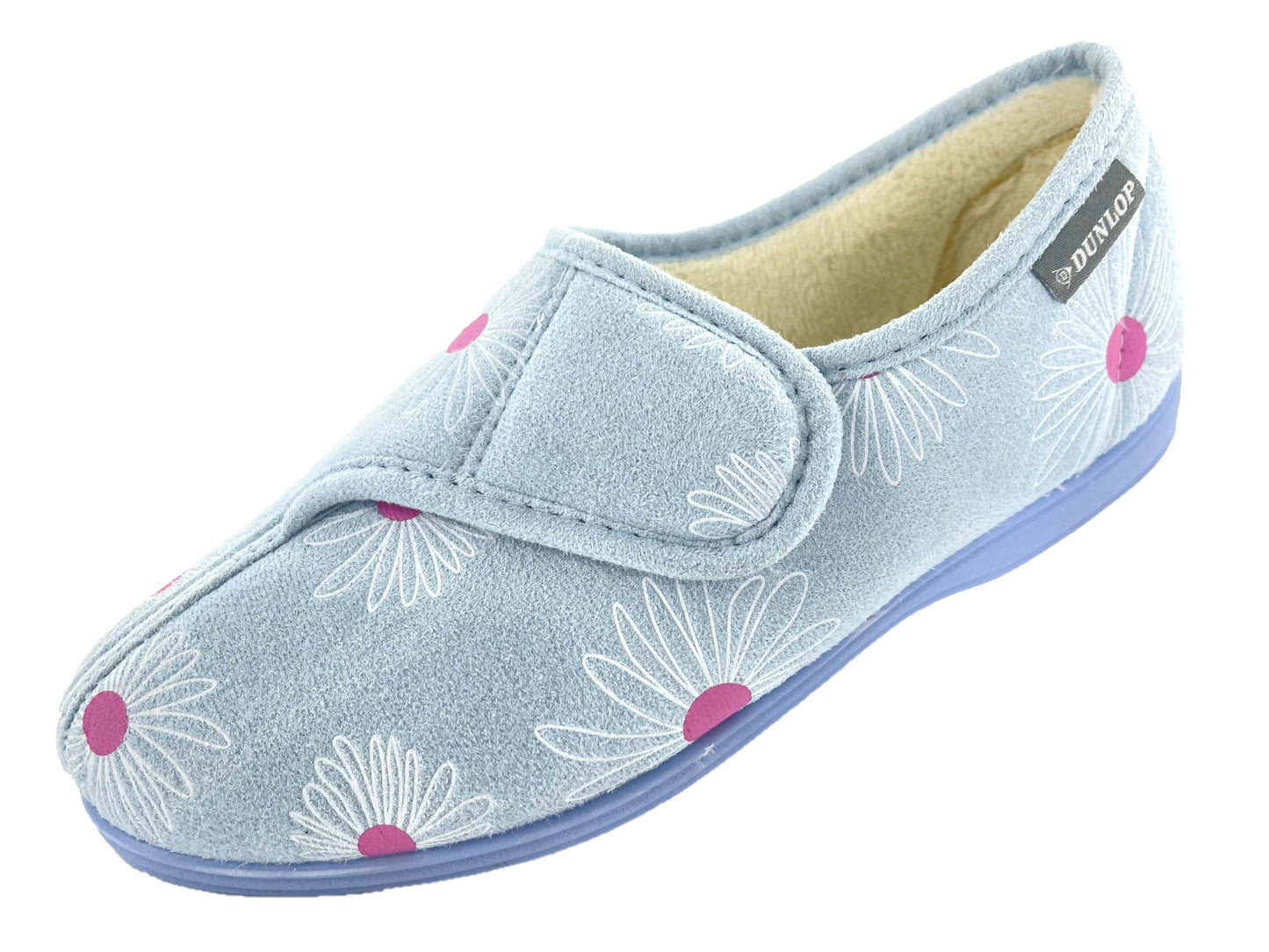 Dunlop Ladies' Memory Foam Slippers Daisy Print - Easy Access - Adjustable Strap - Machine Washable - UK 3-8 - Blueberry or Plum