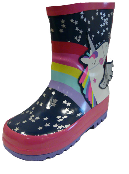 Girls Unicorn and Rainbow "Cinetta" Rubber Wellington Boots