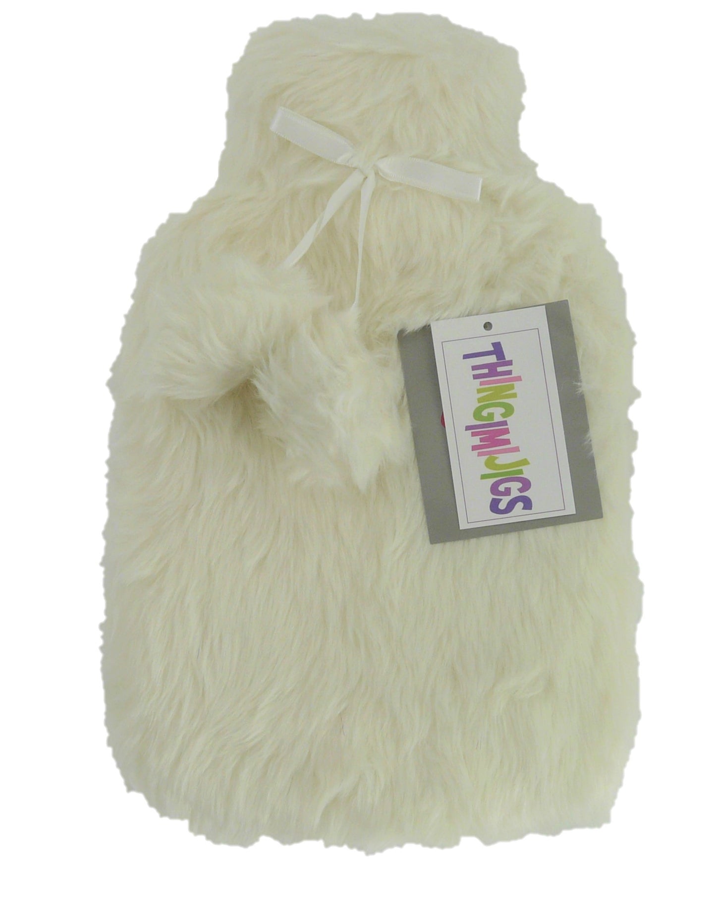 Thingimijigs Plush Hot Water Bottle with Pom Pom Detail, 2 Lt Cream or Pink