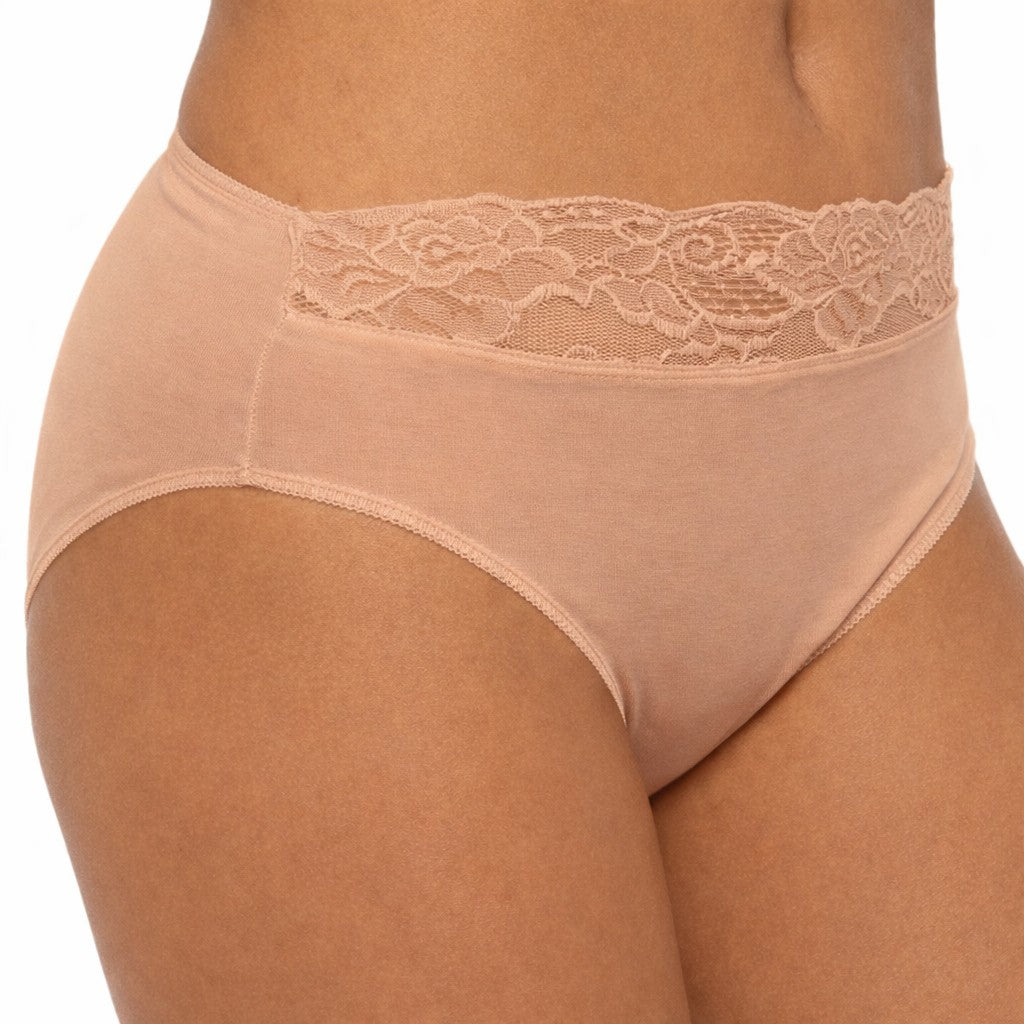 Ladies High Leg Briefs 8 Pack Soft Cotton Stretch Jersey Knickers with Lace Tops UK Sizes 10-16 Machine Washable
