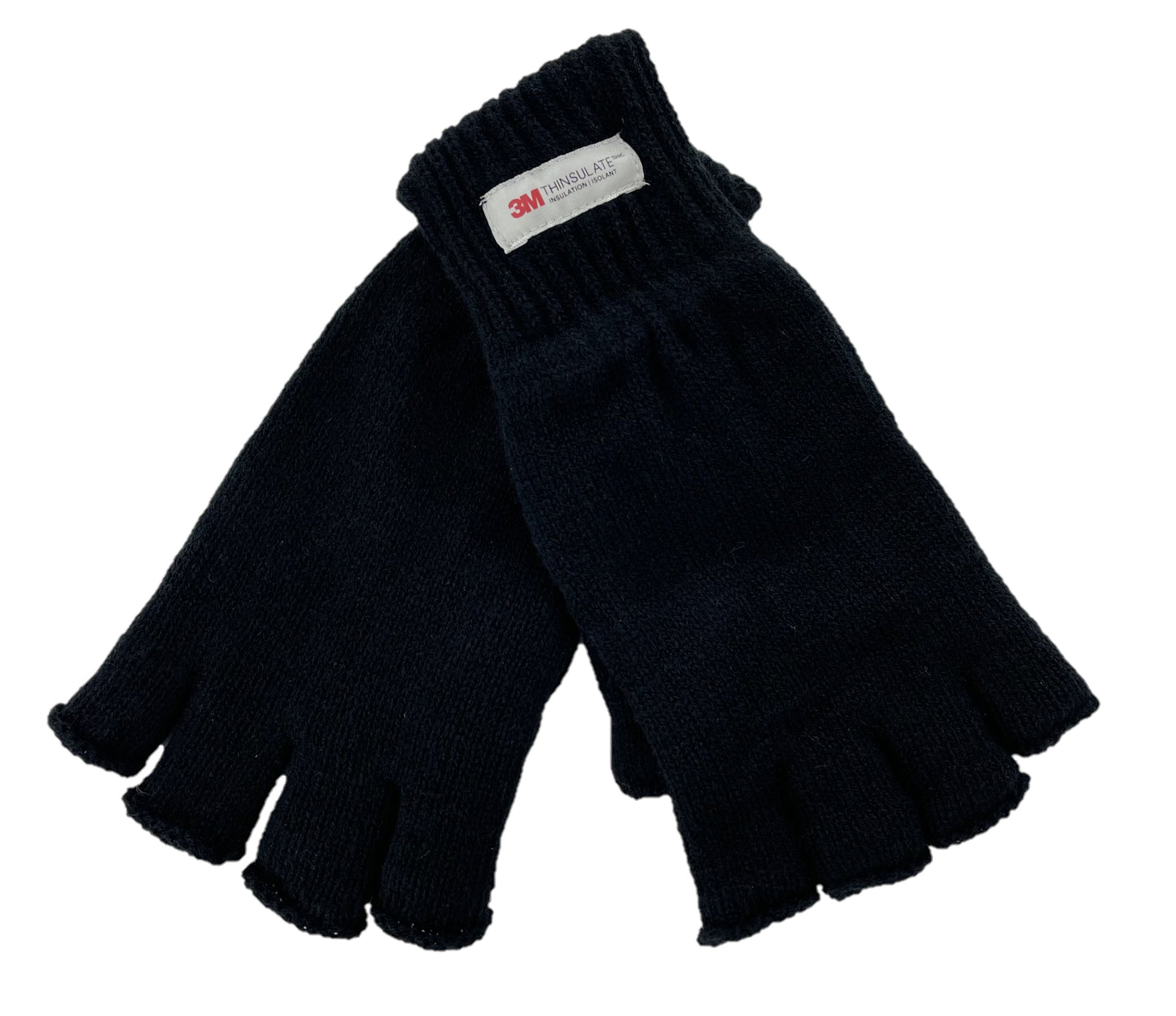 Men's Fingerless Gloves Black Knitted Thermal 3M Thinsulate-Lined