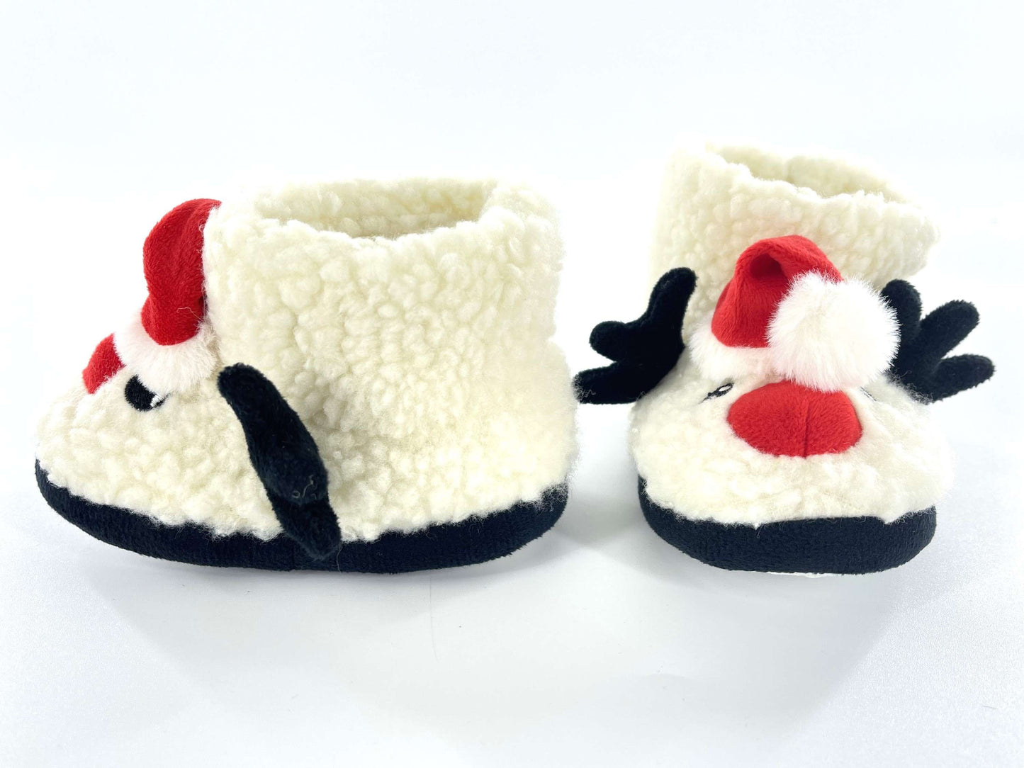 Toddler Christmas Slippers Boys Girls Rudolph with Santa Hat Design Faux Sheepskin