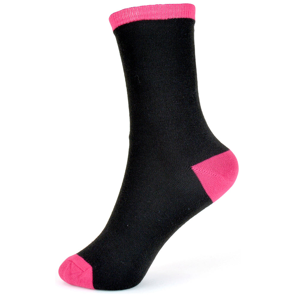 Girls' Black Socks – 6-Pack Value Multipack with Coloured Ribs, Heels, and Toes | Everyday Comfort | 98% Polyester, 2% Elastane