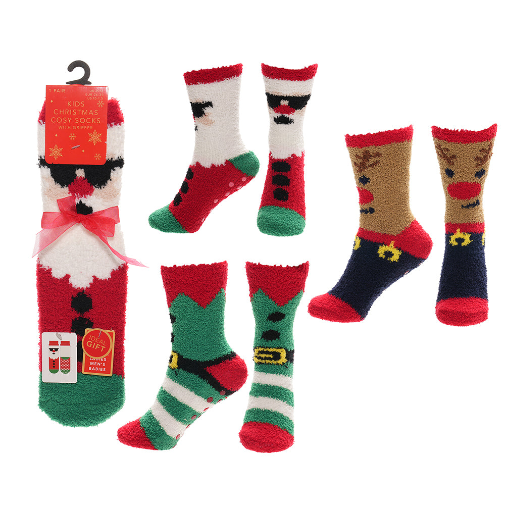 3 Pack Kids Christmas Cosy Socks - 6-8