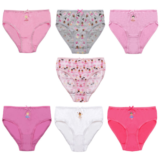 7 Pack Ballerina Pattern Girls Cotton Blend Knickers Panties Briefs Underwear