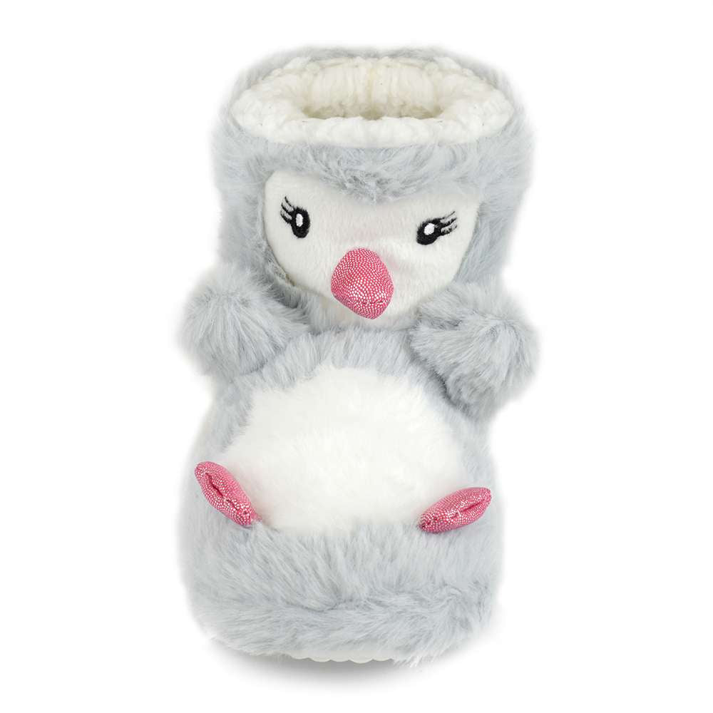 Girls Penguin Design Novelty Faux Fur Plush Boot Slippers