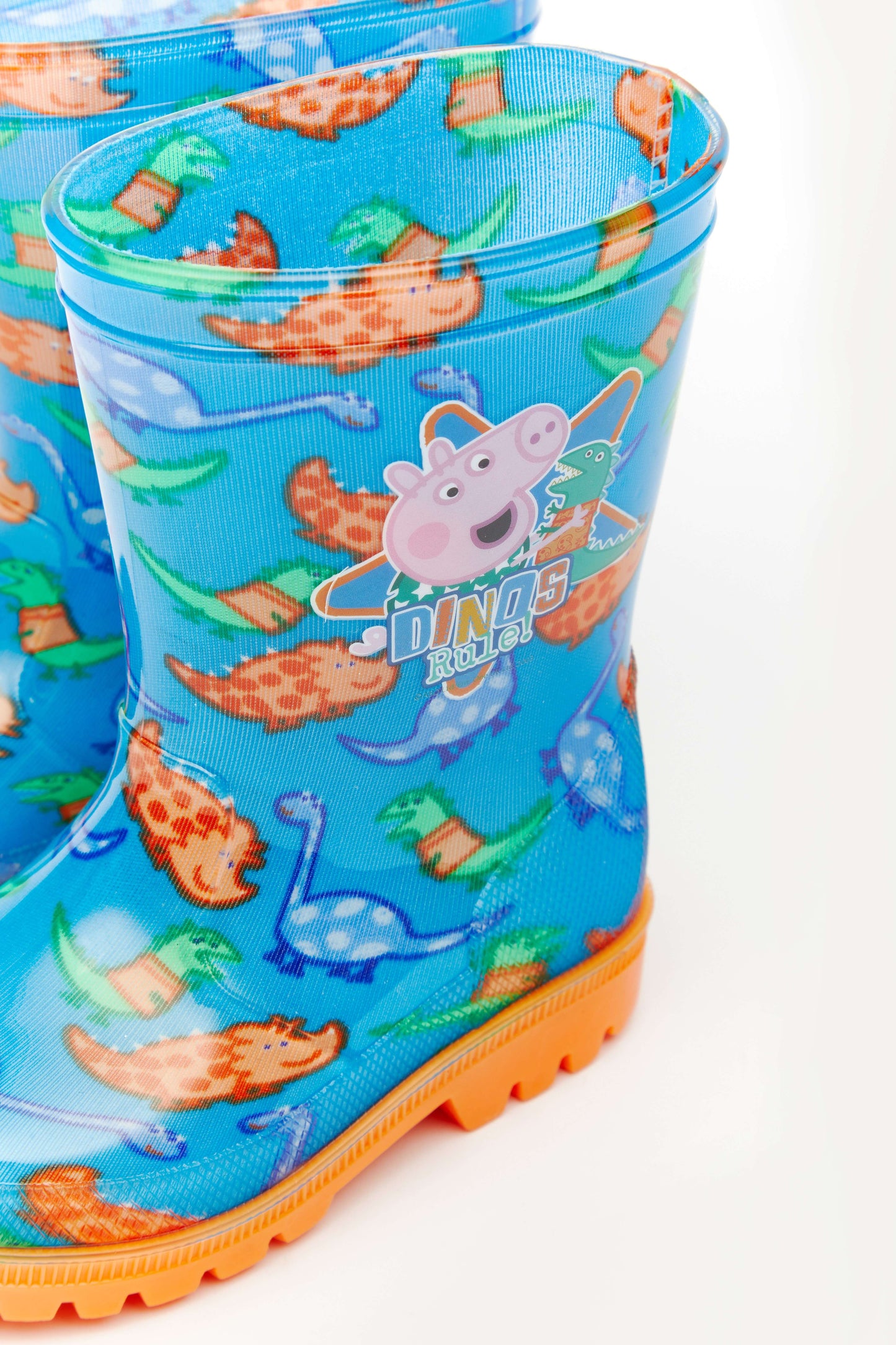 George Pig "Dinos Rule" Boys Blue and Orange PVC Wellington Boots