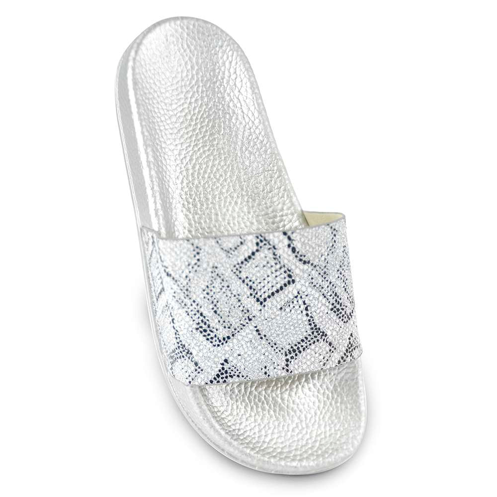 Ladies Sliders - Snake Print Glittery Pool Beach Sandals Flip Flops