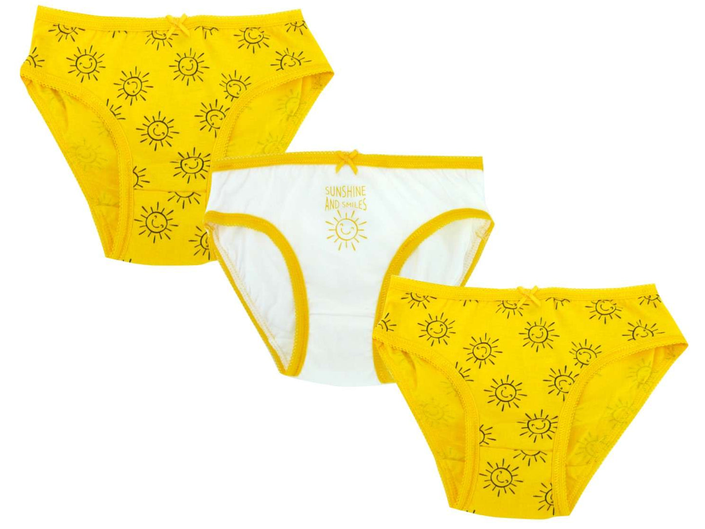 3 Pairs Girls Sunshine and Smiles Patterned 100% Cotton Briefs